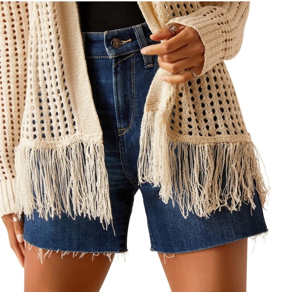 Ariat Cream Open-Knit Frolic Fringe Western Sweater Size Medium - Picture 6 of 17
